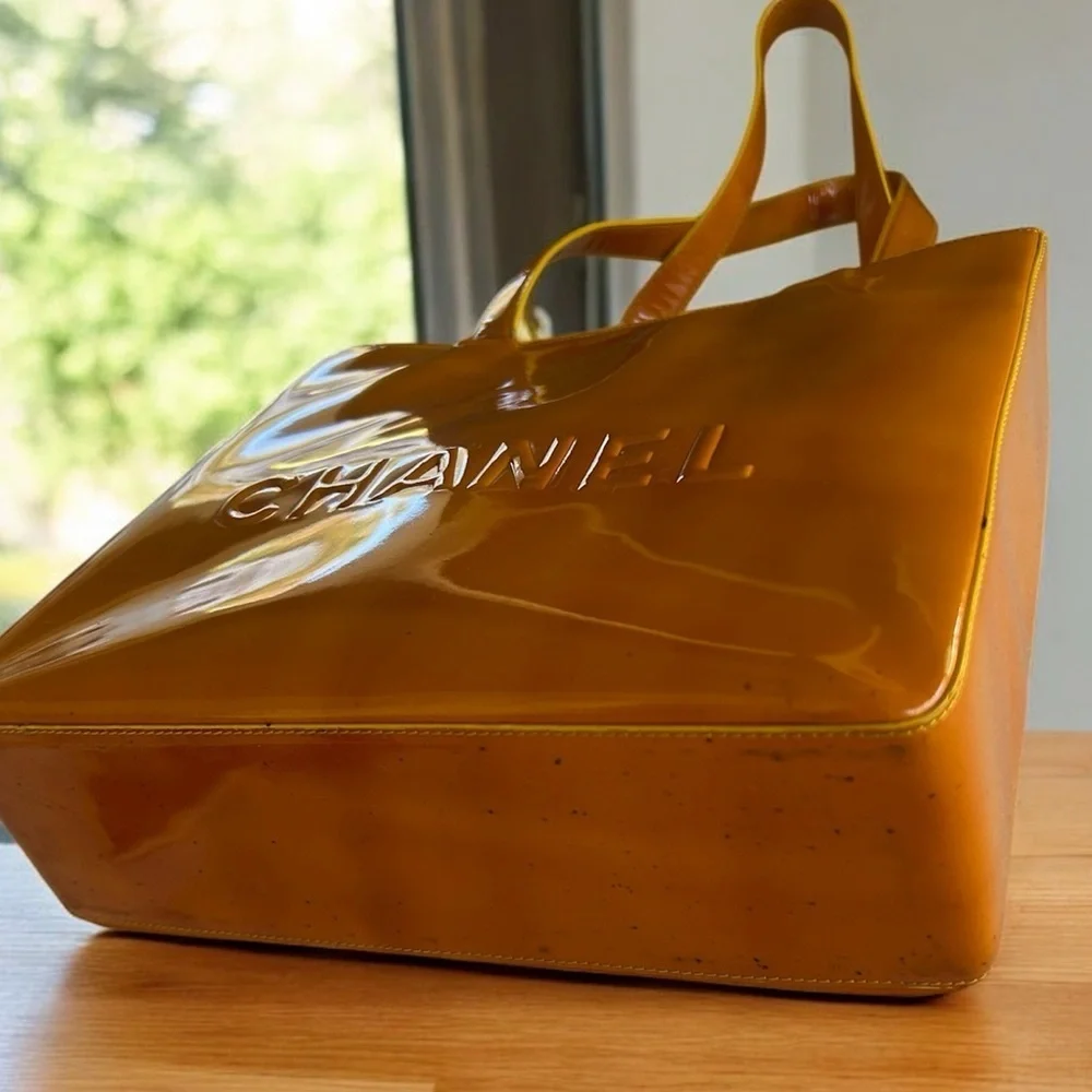 CHANEL Mustard Yellow Patent Leather Tote